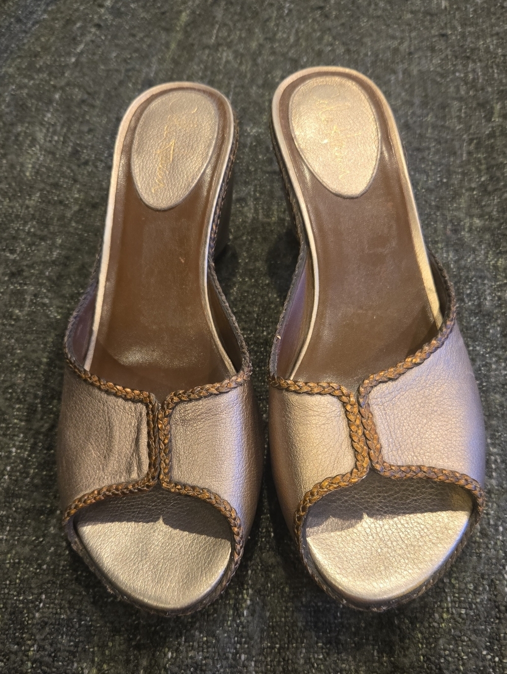 Cole Haan Bronze Metallic Braided-Trim Slip-On Mules